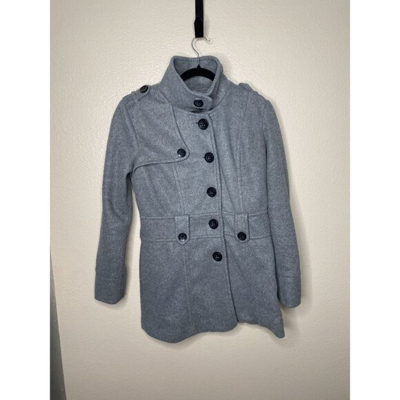 Forever 21 Womens Medium Gray Double Breasted Belted Peacoat Polyester Blend - Picture 1 of 8